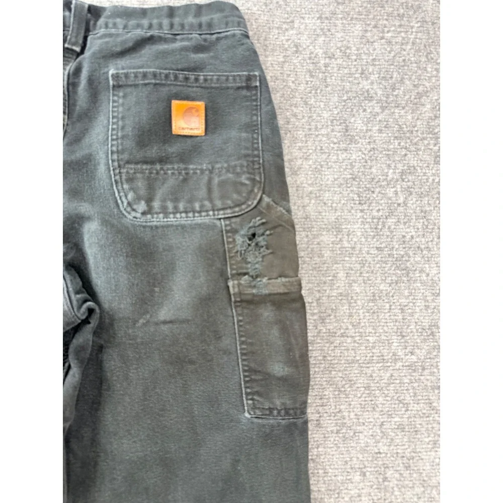 Carhartt B111-BLK Flannel Lined Black Duck Canvas Work Pants 30x34 Distress Men